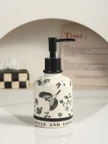 1pc Floral Ceramic Dispenser Bottle, Suitable For Home/Hotel, Bathroom Use, Refillable Bottle Back To School