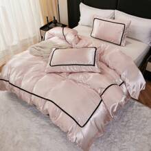 Satin Comforter Set 7 Pieces Queen Size Bed In A Bag Luxury Polyester Satin Bedding Set With Comforter Pillowcases And Sheets Sets Pompoms Design Super Soft Silky Bed Set For All Season - 藕粉色 - 查看 5