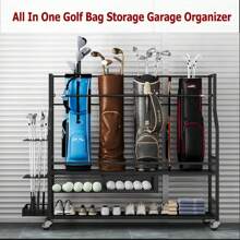 Golf Bag Storage Garage Organizer,Golf Bag Storage Rack W/Drawer For Golfing Bags, Clubs, Balls, Gadgets, Accessories & Equipment,Golf Bag Stand W/Wheels For Home, Golf Course - 45.7 X 42.2 X 15.7 Inch - View 6
