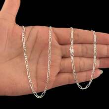 Men's Chain 925 Silver Thin 3X1 2mm Plated 60cm/70cm - 銀色 - 查看 1