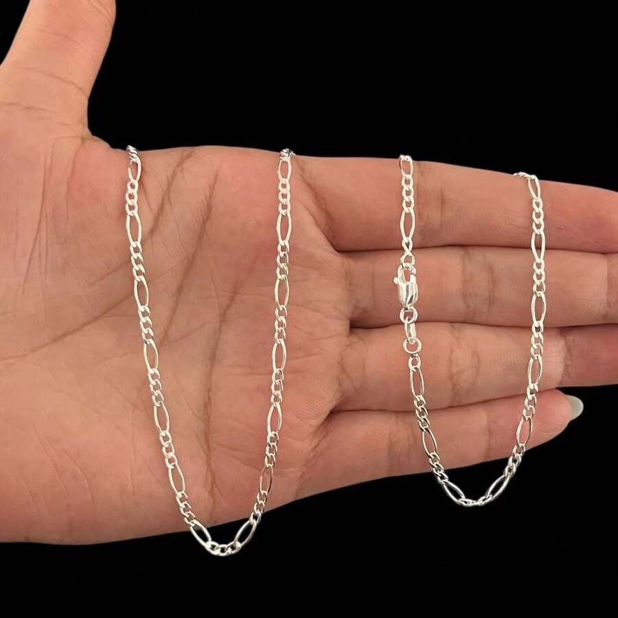 Men's Chain 925 Silver Thin 3X1 2mm Plated 60cm/70cm - 銀色 - 查看 1
