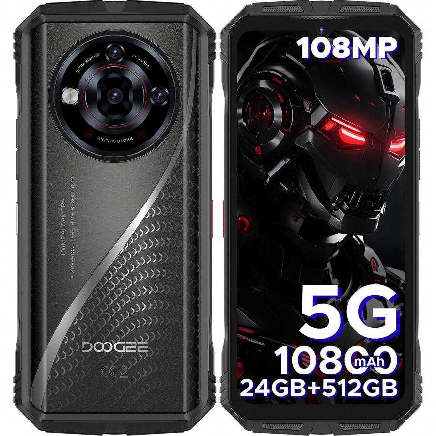 DOOGEE S118 PRO Rugged Smartphone 5G, 24GB+512GB(2TB) DDR5, Dimensity 7050, 6.6 Inch FHD+ 120Hz, 10800mAh/33W, 108MP+20MP Night Vision, Android 14 Rugged Phone, Al Function, WiFi 6/Face ID/NFC - Silver - View 1