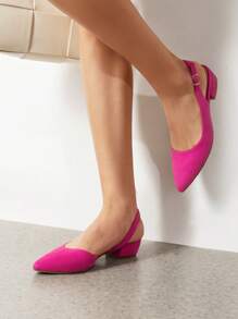 Womens Slingback Kitten Low Block Heels Pumps Closed Pointed Toe  Elegant Comfortable Dressy Pumps Wedding Casual Dress Shoes - 粉色 - 查看 2