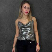 EverlyX Party Top With Metallic Finish And Elegant Chain Straps - Perfect To Stand Out At Special Events Or Party Nights With A Modern And Sophisticated Look - Women's Fashion With A Unique Style - ✅ Fast Delivery To All Countries From Spain In 24/48 Hours - ✅ 24/48h Delivery To Spain (Mainland) - Silver - View 2
