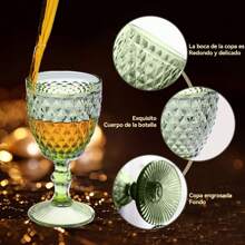 Colored Glass Goblet Set Of 6, Embossed Design Green Wine Glasses, 10 Oz Thickened Vintage Glass Wine Goblets, For Juice Drinking Wedding Party Wine Glass (Pattern : Diamonds) - Green - View 10