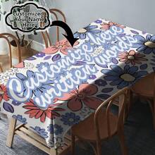 One Customizable Floral And Flamingo Pattern Tablecloth, Made Of Polyester Knit Fabric, Machine-Made, Can Customize Family Blessing Text, Perfect Home And Dining Decor Gift, Suitable For All Seasons - Multicolor - View 76