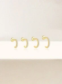 1 件 925 纯银经典锆石耳钉 6-9 毫米平背耳骨耳轮穿孔精美珠宝适合日常佩戴婚礼派对订婚周年纪念情人节 - 金色 - 查看 8