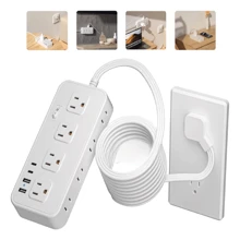 Multicontacto USB, Regleta Multicontacto Pared, Regleta de 4.9Ft/1,5 m, 8 Salidas, 2Puertos de Carga USB, 2Puerto Type-C, Conector múltiple, para el hogar, Oficina, Dormitorio - Blanco - Ver 2
