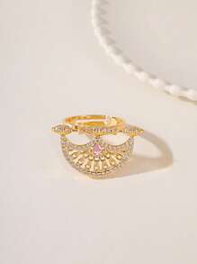 1pc Luxury Eid Metallic Gold-Tone Hollow Clasp Adjustable Women's Fashion Party/Holiday Accessory With Zirconia Stones