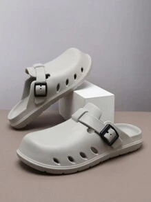 LEYFU Men's Buckle Breathable Hollow Sandals, Fashionable & Breathable Design, Lightweight EVA Thick Sole, Suitable For Indoor & Outdoor Casual Wear - Grey - View 2