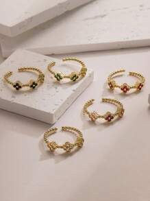 1 件 18K 多层珍珠三叶草锆石不锈钢戒指，优雅女士，适合派对、约会和办公室佩戴 - 四葉草戒指5 - 查看 6