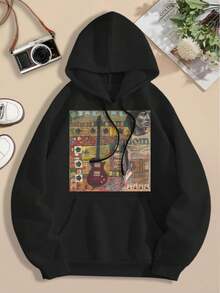 Freedom Guitar Big Size Women Hoodie Hoodies Hippie Mixed Media Rock Style For Ladies