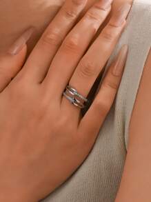 1 件 18K 镀金华丽风格不锈钢 CNC 方晶锆石戒指女士珠宝婚礼派对约会礼物 - TOW三角形CNC - 查看 3