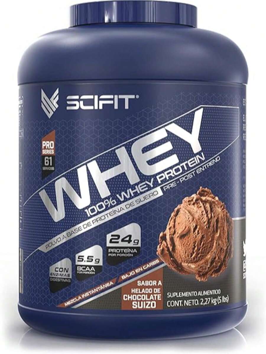 Proteína Whey | Proteína de Suero de Leche 100% | Scifit | 5 lb (2,27 kg) | 61 Servicios por Envase | Variedad de Sabores | 24g de Proteína por Porción | 5.5g de BCAA | Enzimas Digestivas para Fácil Absorción | Bajo en Carbohidratos | Sin Azúcar Añadida | Bebida Pre-Post Entrenamiento | Ayuda a la Fuerza y Resistencia | Preparación Instantánea | Recuperación Muscular |  Rendimiento Deportivo | Suplemento para Gym - Helado de Chocolate Suizo - Ver 1