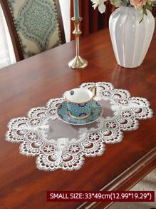 100% 涤纶面料，精致水溶镂空蕾丝双色流苏边餐垫，餐桌装饰，适用于厨房、书桌、茶几、梳妆台、客厅、卧室、庭院、室内外、露营、别墅、节日、派对、聚会、节日装饰、派对和婚礼装饰，1 件装 - 白色 - 查看 9