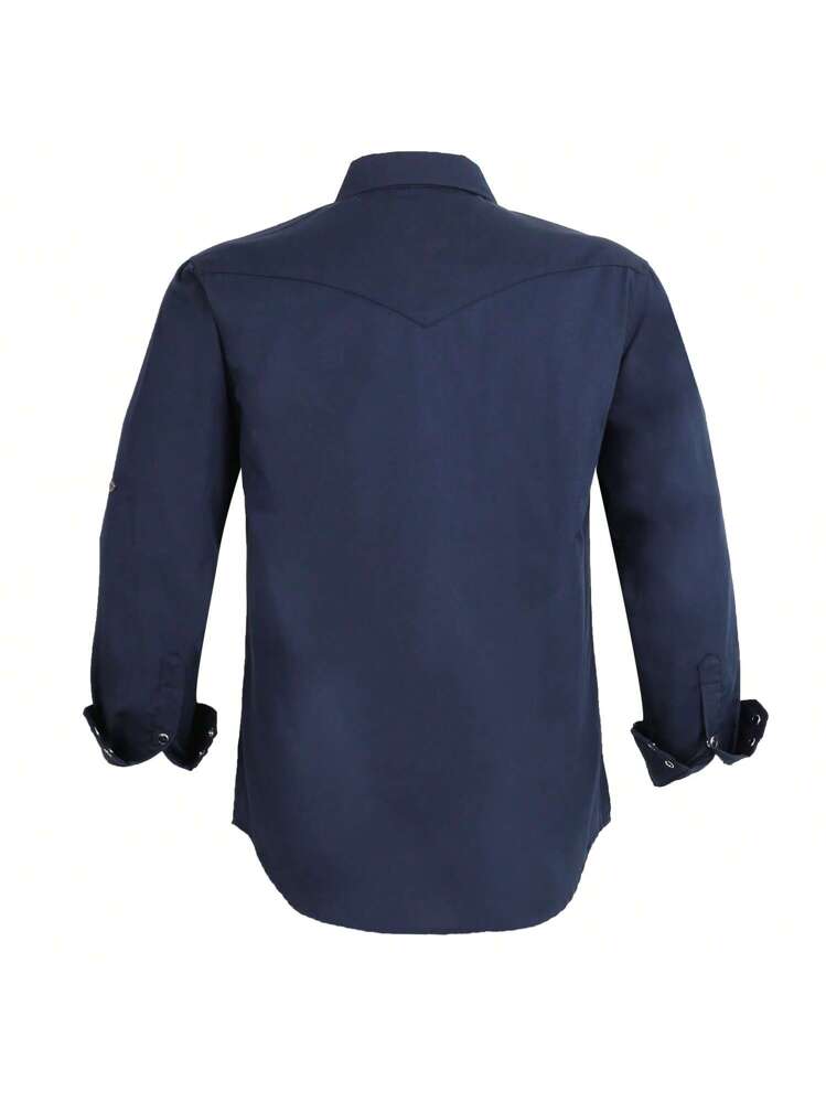Men's Western Cowboy Long Sleeve Pearl Snap Casual Soild Work