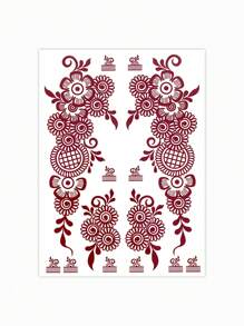 1 张花朵临时纹身贴纸，适用于女性手部、手指和身体艺术，栗色指甲花纹身贴纸，适合斋月，防水花朵假纹身，适合婚礼、派对和节日 - 彩色 - 查看 7