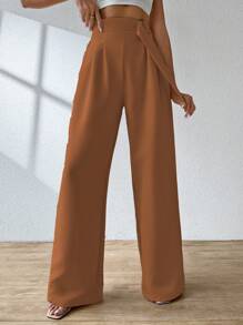 ADD WOMEN'S FASHION - AS1248 Women's Wide Leg Pants, Elastic Waistband, Tailored, Casual, High Waist, Bell Bottom, Casual, Formal, Delicate, Light, Belt, Comfortable, Stylish, Fashion, Glamorous, , National Shipping - 鏽棕色 - 查看 1