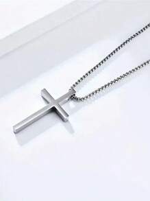 1 pieza de collar de acero inoxidable con colgante de cruz, de estilo simple y de moda, de estilo callejero hip-hop, adecuado para que los hombres lo usen en la calle todos los días