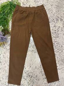 Women's Plusd Pants In Stretch Twill Fabric - Coffee Brown - View 2