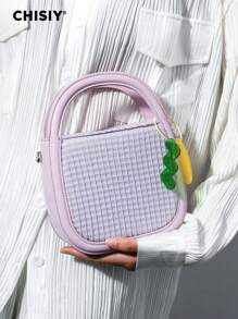 CHISIY Handmade Macaron Color Pleated High-End Faux Leather & Fabric Mini Striped Commuter Bag For Women, Adjustable Shoulder Strap, Multi-Carrying Ways, Ideal Gift For Girlfriends, Shopping, Travel, Valentine's Day And New Year - Purple - View 4