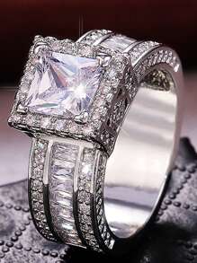 1pc Sparkling Square Zirconia Ring Ladies Jewelry For Women 925 Sterling Silver Single Ring Fine Jewelry For Girls Birthday Prom Party Gifts