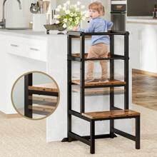 INNOD Toddler Kitchen Step Stool, Adjustable Height Learning Tower With Rail, Steel & Wood Kitchen Stool For Kids, Toddler Helper Stool For Kitchen, Non-Slip Toddler Tower - Coffee Brown - View 5