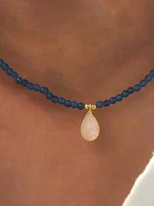 1 pieza Colgante de collar con gota de piedra natural, nuevos accesorios de moda 2024 para mujeres - Morado - Ver 8
