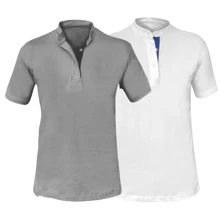 Kit 2 Men's Premium Cotton Slim Fit Basic Short Sleeve Traditional Casual Plain Priest Collar Shirts - Nhiều màu - Xem 1