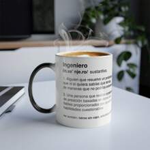 Taza Mágica de "Ingeniero" divertida para café o té, con diseño de definición sarcástica en español - Regalo perfecto para amantes del humor y la ironía - Blanco - Ver 4