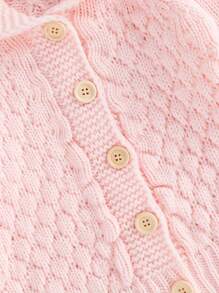 Newborn Baby Solid Color Coat, Boys Girls Long Sleeve Thermal Hooded Knitted Sweater - Pink - View 5
