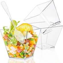 5/50/100/150pcs Transparent Plastic Dessert Cups With Spoons - Mini/Small Square Parfait Bowls, Suitable For Serving Desserts, Appetizers, Puddings, Cheesecakes At Parties - Transparent - View 4