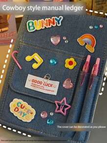 1 件装海军蓝牛仔布 Y2K 风格布面日记本，适合女孩的美学复古美式布面纹理素描本 - 彩色 - 查看 4