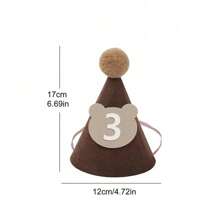 1pc Cute Brown Bear Shaped ThickNon-Woven Fabric Birthday Hat PartyDecoration