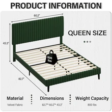Bed Frame, Velvet Upholstered Bed Frame With Headboard And Footboard, Vertical Channel Tufted Headboard, White/ Black/ Pink/ Green/ Blue, Twin/ Full/ Queen/ King * Bed Frame Queen Queen Bed Frame Bed Frame Full Full Size Bed Frame King Size Bed Frame Twin Bed Frame Room Decor Home Decor Christmas Decor Bedroom Decor Valentine Day Decor Storage Living Room Decor Furniture House Decor - 綠色 - 查看 9