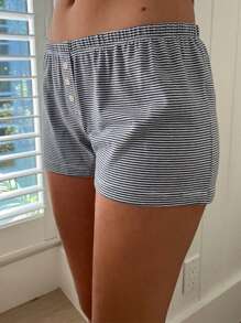Women's Summer Casual Pajama Shorts Loose Lounge Shorts - Black and White - View 1