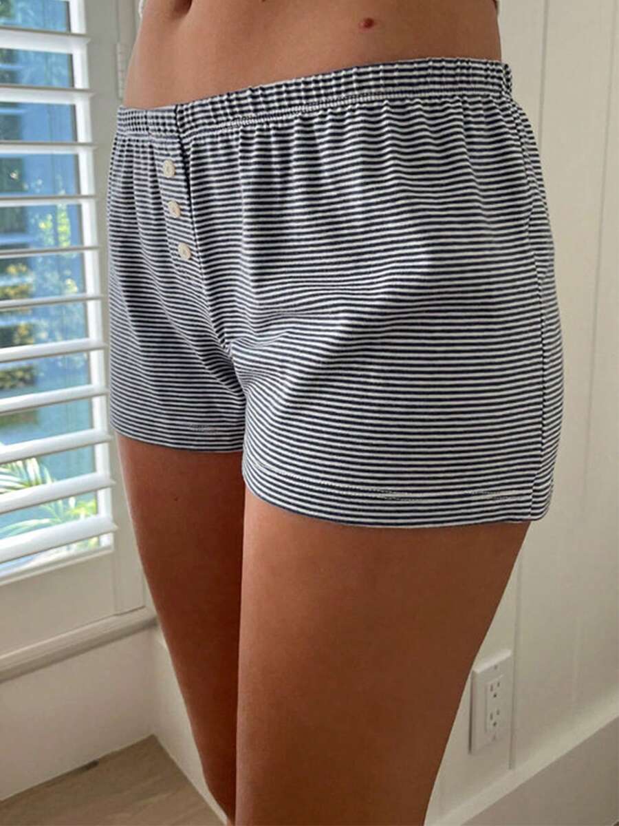 Women's Summer Casual Pajama Shorts Loose Lounge Shorts - Black and White - View 1