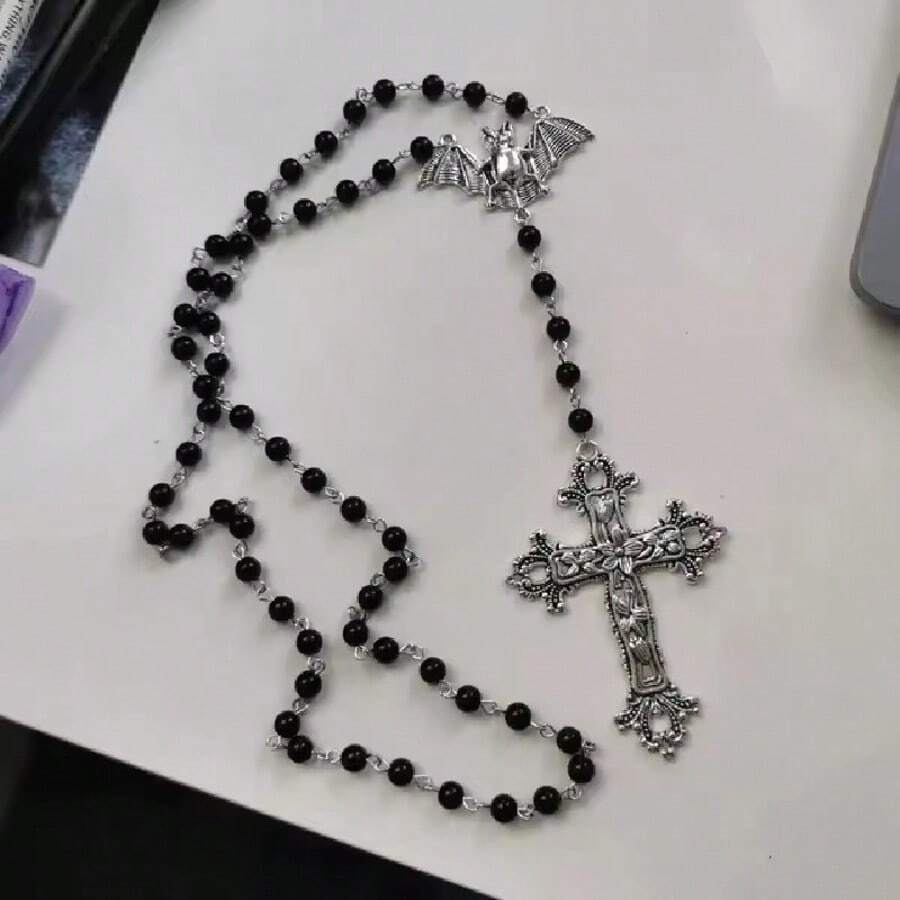 New Gothic Necklace Prayer Beads Beaded Trad Cross Halloween Pendant Witcher Charm Goth Handmade Jewelry Creativity - 1 - View 1