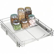 Pull Out Cabinet Organizer, (20" W X 21" D) Heavy-Duty Metal Sliding Drawer Shelf, Bathroom Under Sink Kitchen Cabinets Organizer And Storage Slide Out Shelves, Chrome, 1 Tier, 2 Pack