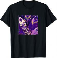 Cute Purple Peacock Feathers Illustration Birds Women Men T-Shirt3 - Black - View 1