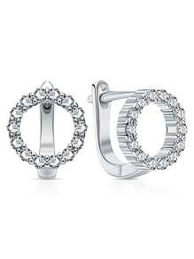 1pair Sterling Silver 925 Rhinestone Circle Stud Earrings With Jewelry For Women Valentine's Day Casual Fine Ladies Jewelry Gift Valentines - Style 5 - View 9