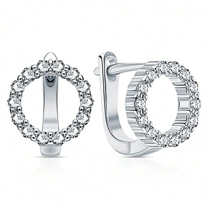 1 Pair 925 Sterling Silver Cubic Zirconia Round Stud Earrings, Jewelry Gift For Women, Casual Elegant Jewelry For Valentine's Day