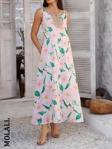 Bohemian Style Sleeveless Dress With Elegant Printed Pattern,Casual And Fashionable For Spring And Summer - Pink - View 4