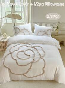 Juego de ropa de cama de 2/3 piezas con estampado floral de felpa de poliéster, estilo minimalista y pastoril, adecuado para todas las estaciones (1 Edredón + 1/2 Fundas de almohada)