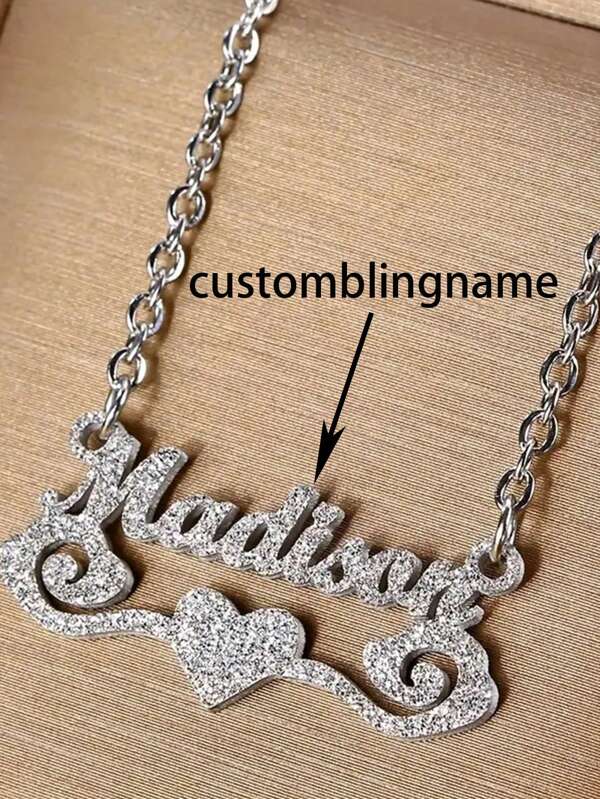 A Personalized Sequin Name Necklace With A Heart-Shaped Pendant - A Fashionable Stainless Steel Pendant Necklace With 1-12 Personalized Letters To Choose From - A Fashionable And Charming Jewelry Gift For Birthdays And Christmas