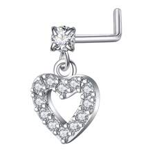 20G Pendientes de aro para la nariz en forma de L con colgante para mujer, aros de nariz con pendientes con flor de circonita cúbica de acero inoxidable para perforaciones de la nariz