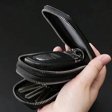 Black PU Leather Key Pouch With Clear Window Simple Style Dual-Zipper Coin Purse Non-Braided One Piece Holder Car Key Bag Halloween Gift Teachers Day Gift Men Gifts Gift For Women Mini Wallet