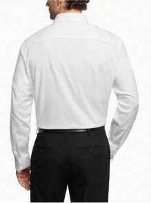 Camisa de manga larga elástica para hombre, estilo antiguo, de trabajo sencillo y de color sólido - Blanco - Ver 1