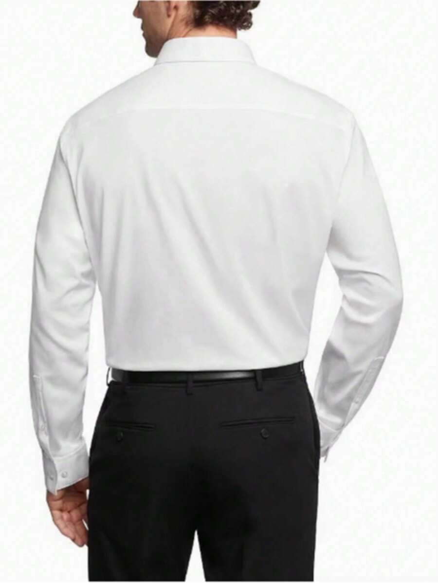 Camisa de manga larga elástica para hombre, estilo antiguo, de trabajo sencillo y de color sólido - Blanco - Ver 1