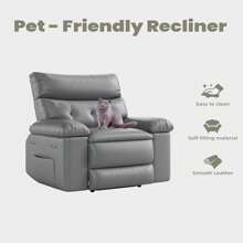 GOCAPTAIN Oversized Recliner Chair - PU Leather Large Manual Recliner For Adults, Ultimate Comfort Lazy Chair With 1.5X Sponge Filling And Easy Recline Mechanism For Relaxation-56cm Seat - Light Grey - View 8